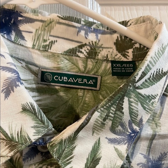 Cubavera Green and Blue Palm Print Men's Shirt - Picture 3 of 8